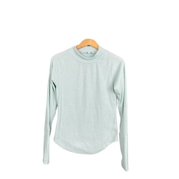 Jordann Ribbed Shirt Women Sz S Seafoam Green Long Sleeve Mock Neck Thumb Holes - Picture 8 of 12